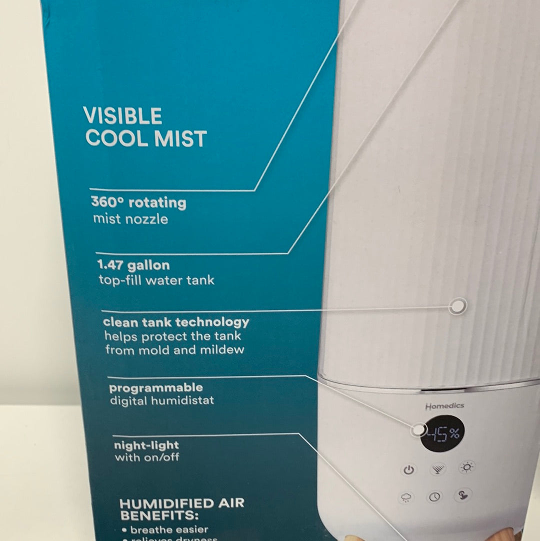 See Desc Homedics Ultrasonic Humidifier - Large Deluxe Air Humidifiers for Bedroom, Plants, Office - Top-Fill 1.47-Gallon Tan