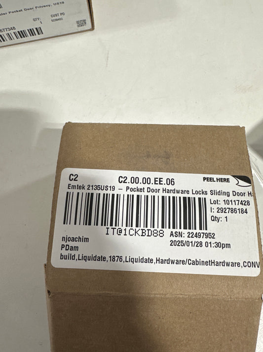 Emtek Tubular Pocket Door (Square Privacy, Flat Black (US19))