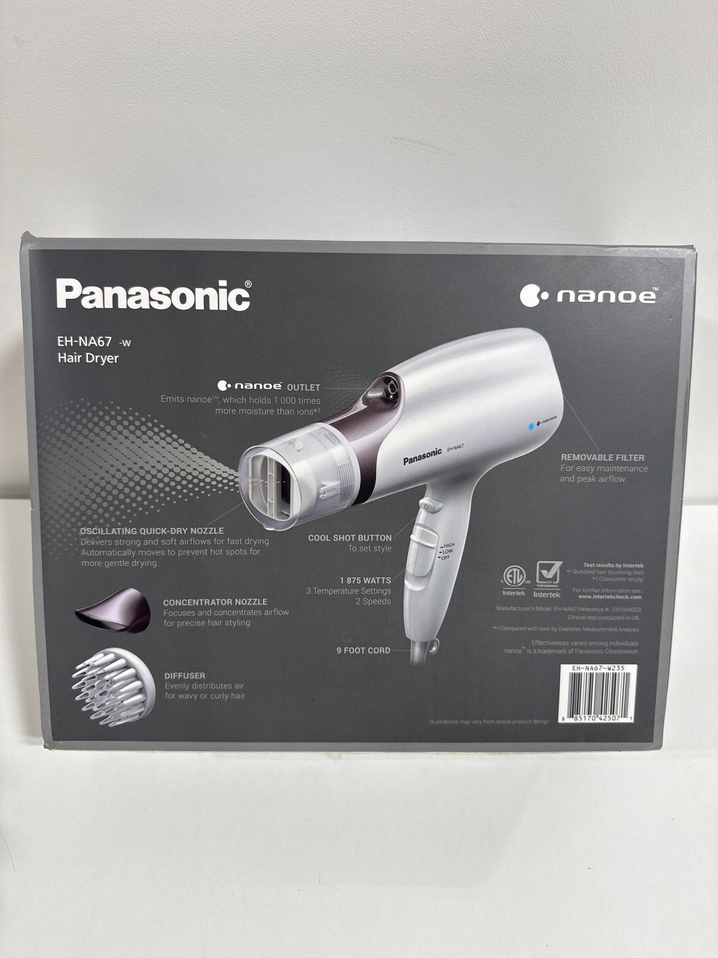 Panasonic - EH-NA67-W Nanoe Hair Dryer with Oscillating QuickDry Nozzle