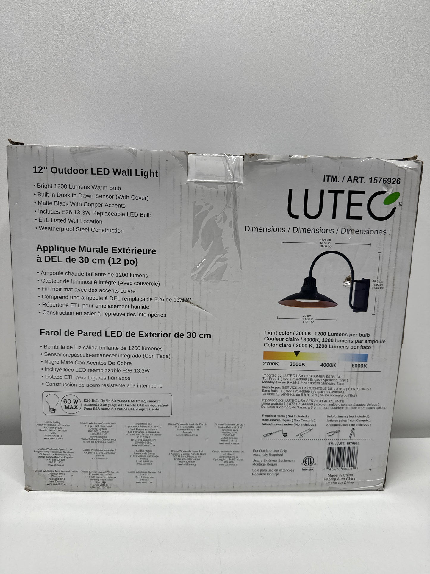 Lutec Vintage American Outdoor Wall Light Matte Black Copper Finish LED 12