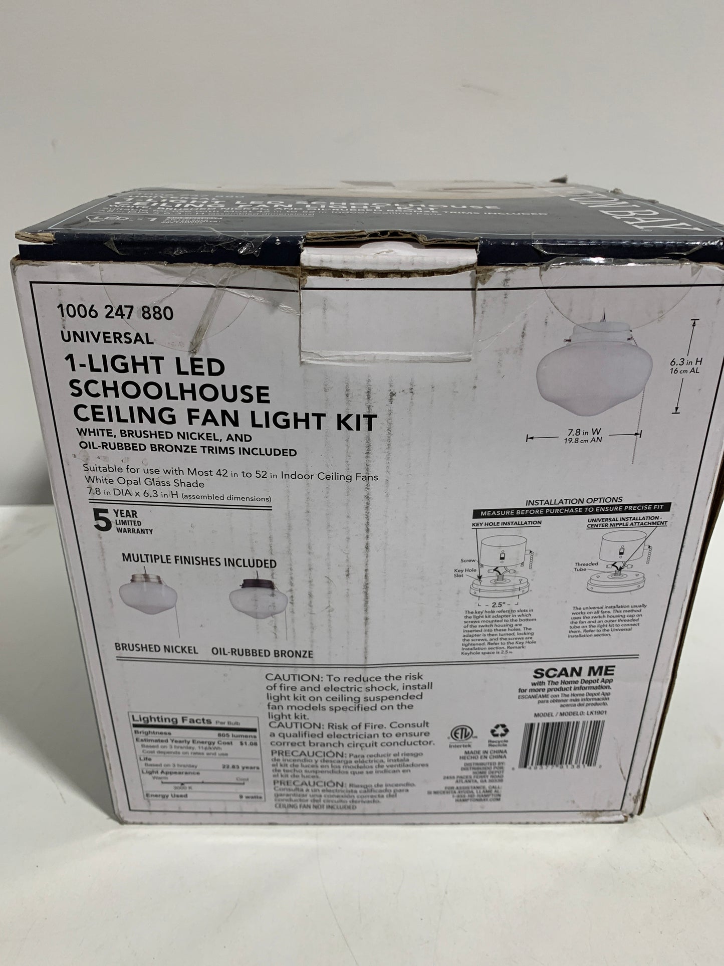 See Desc Hampton Bay 1-Light Multi-Finish Ceiling Fan Globe LED Light Kit