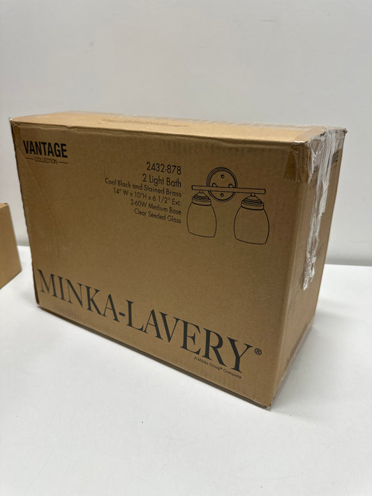 Minka Lavery 2432-878 Winsley Wall Sconce, 2-Light, 120 Total Watts, 14-in H x 9.88-in W, Coal Black and Stained Brass