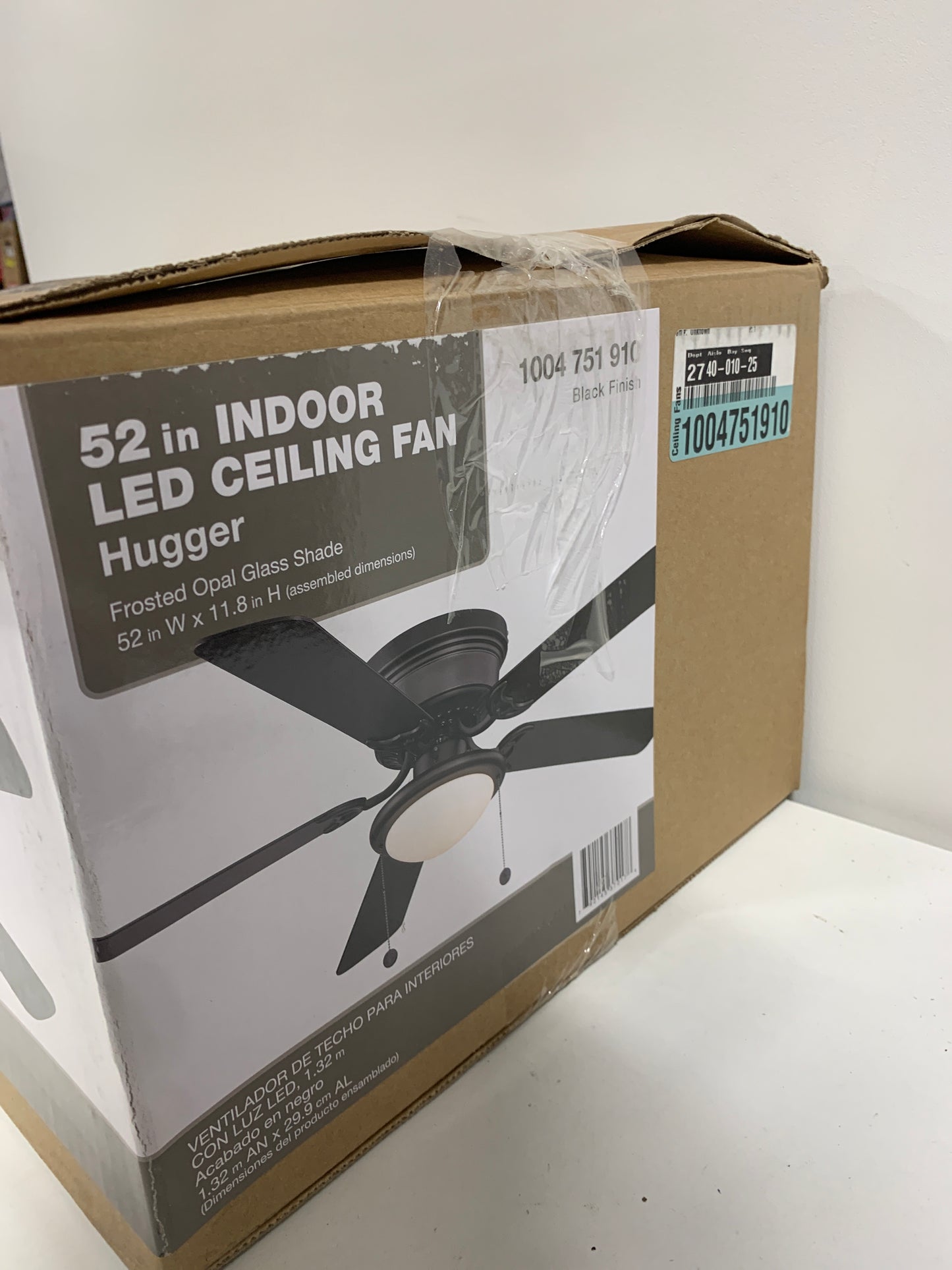 Hugger 52 in. LED Indoor Black Ceiling Fan with Light Kit