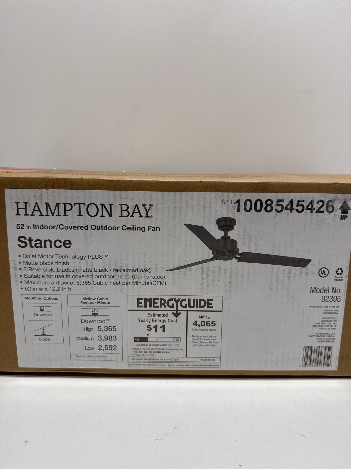 Stance 52 in. Indoor/Outdoor Matte Black Ceiling Fan with Remote Control