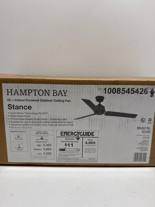 Stance 52 in. Indoor/Outdoor Matte Black Ceiling Fan with Remote Control