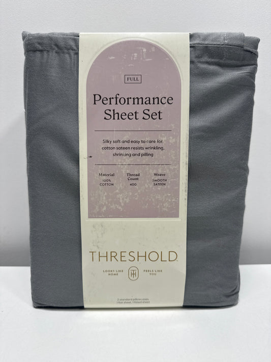 Full Solid Performance 400 Thread Count Sheet Set Gray - Threshold™: Cotton Sateen, Includes 4 Pieces, Fits up to 18" Mattress