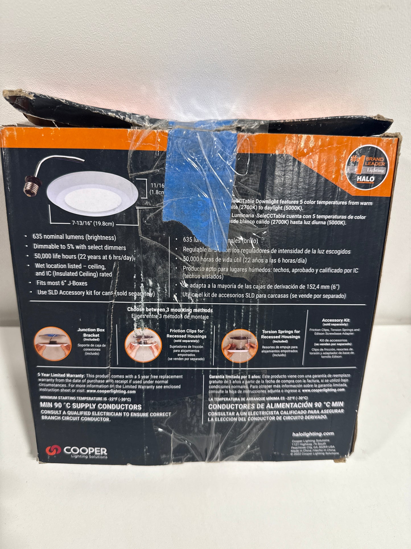 HALO SLDSL6 Series 6 Inch 2700K-5000K Selectable CCT Surface Integrated LED Downlight Recessed Light with White Round Trim