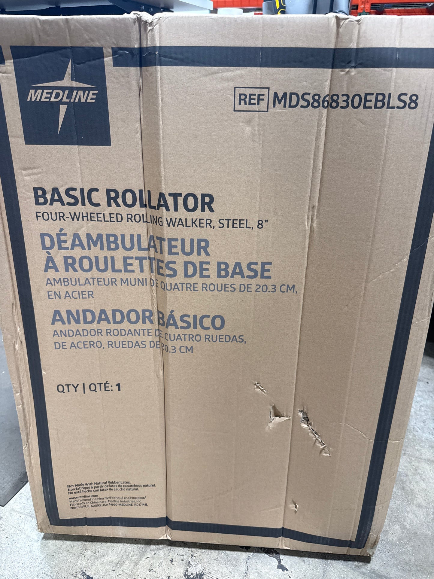 Medline Basic Steel Rollator W/ 8" Casters, Black