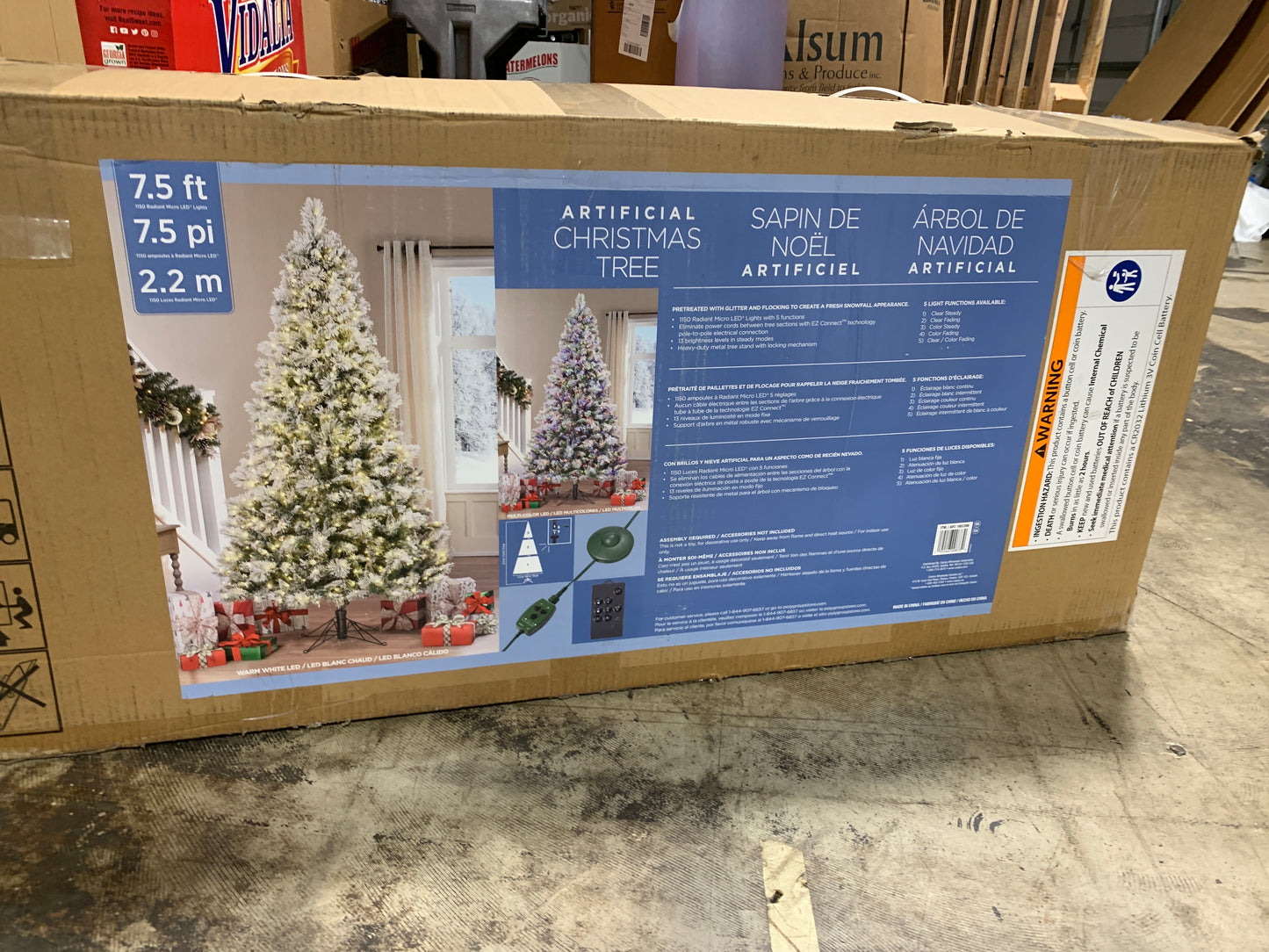 7.5 ft Pre-Lit Flocked Glitter Artificial Christmas Tree, 1,150 Color-Changing Radiant Micro LED Lights