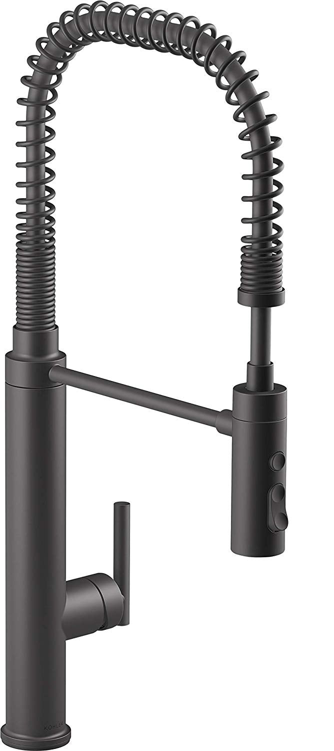 Used KOHLER 24982-BL Purist Commercial Style Pre-Rinse Kitchen Faucet with 3-Function Sprayhead Kitchen Sink Faucet with Pull Down Sprayer Matte Black