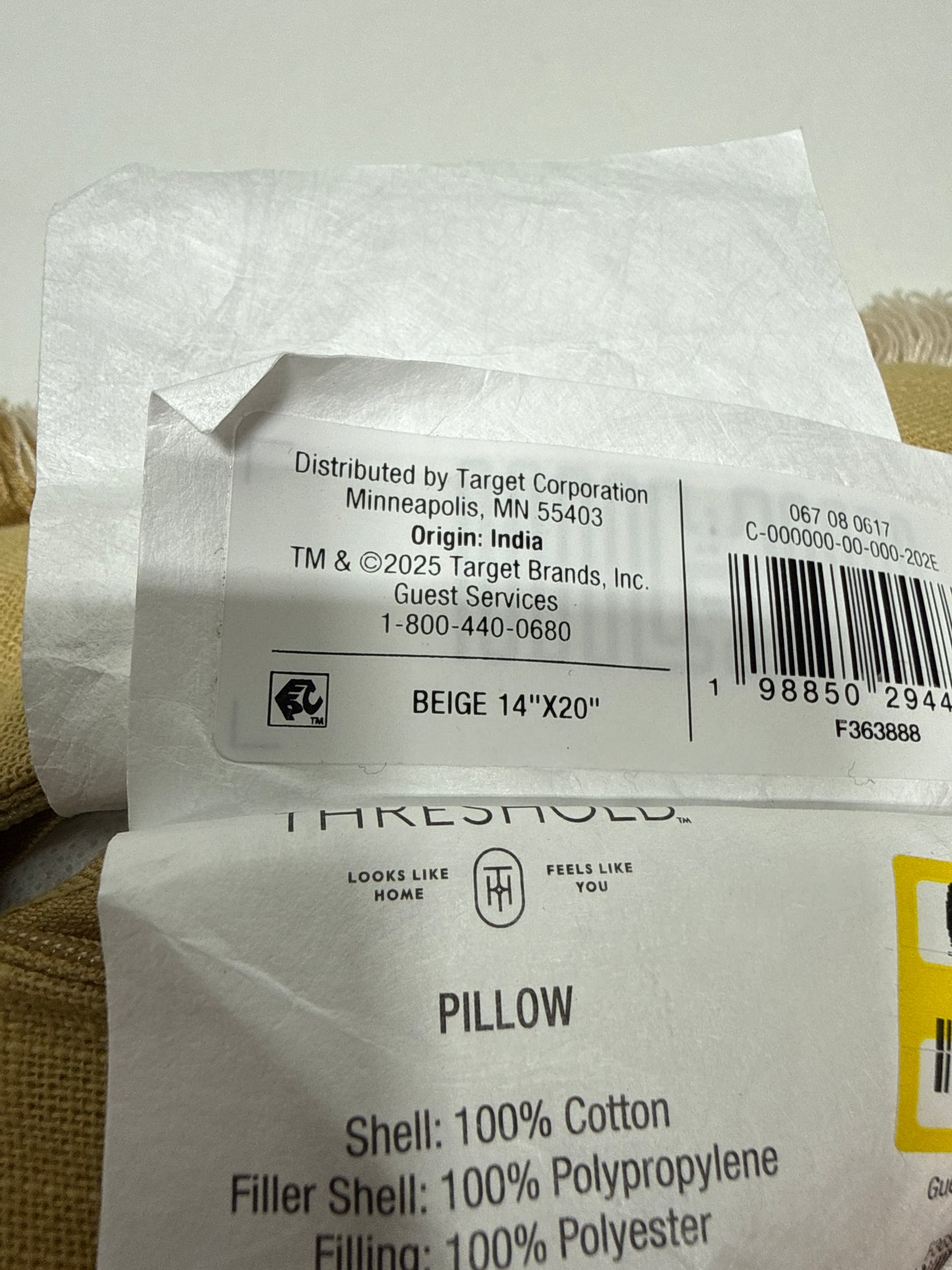 14"x20" Sold Texture Lumbar Throw Pillow with Stripe Fringe Tan - Threshold™ Designed with Studio McGee