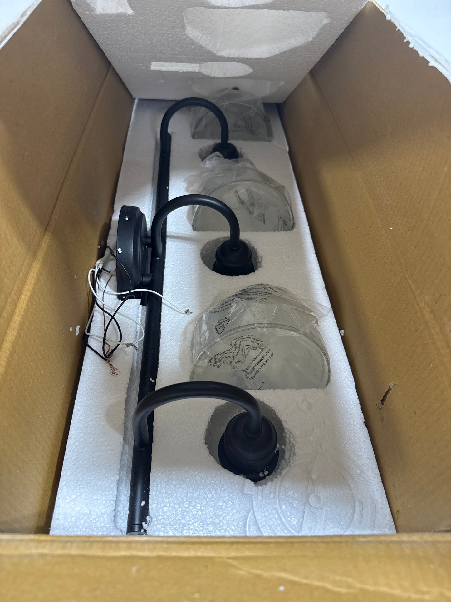 Kichler Avery 24" 3-Light Bathroom Vanity Light in Black with Clear Seeded Glass for Bathroom and Powder Room Vanity, Industrial Styling, (24" W x 9.5" H x 8.25" Ext.), 45973BK