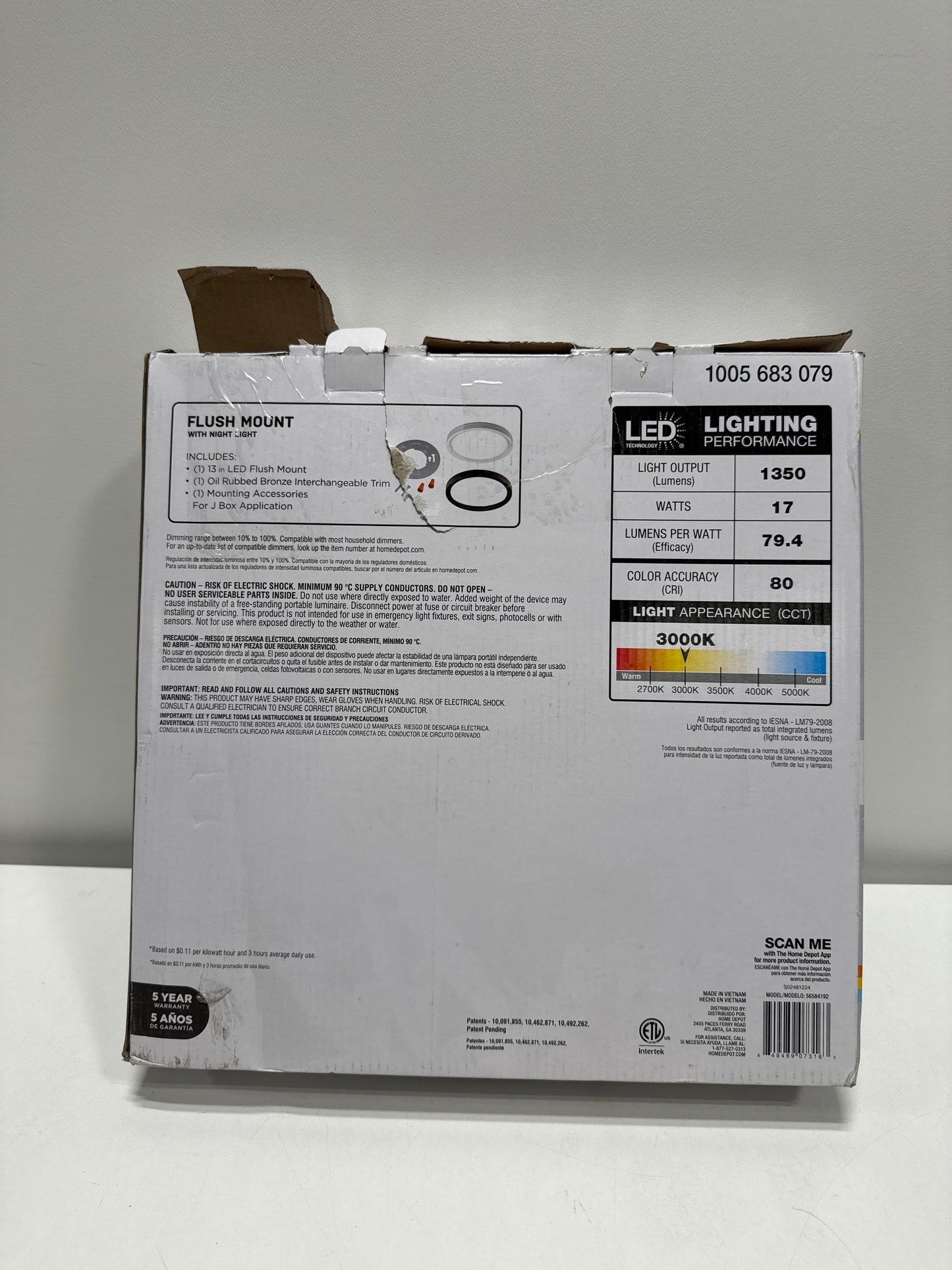 Commercial Electric LED Light Fixture 13" 1005 683 079