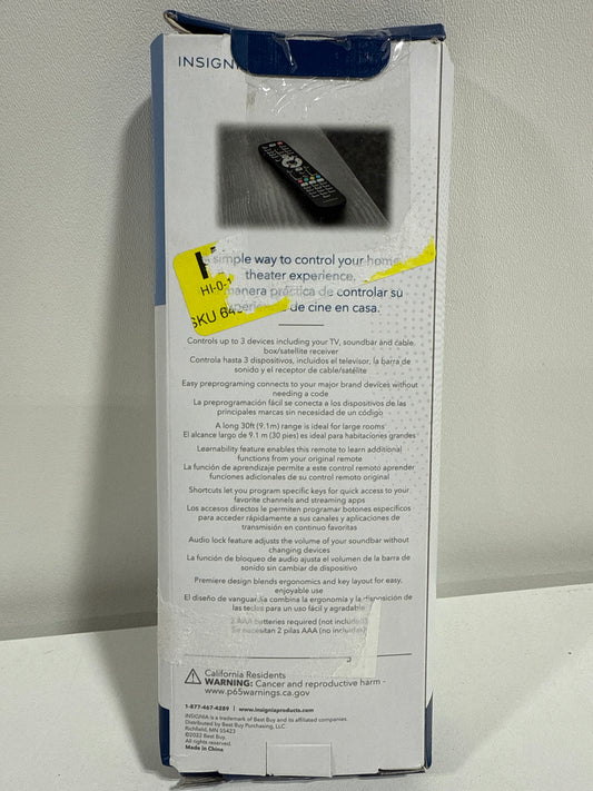 Insignia - 3-Device Universal Remote - Black