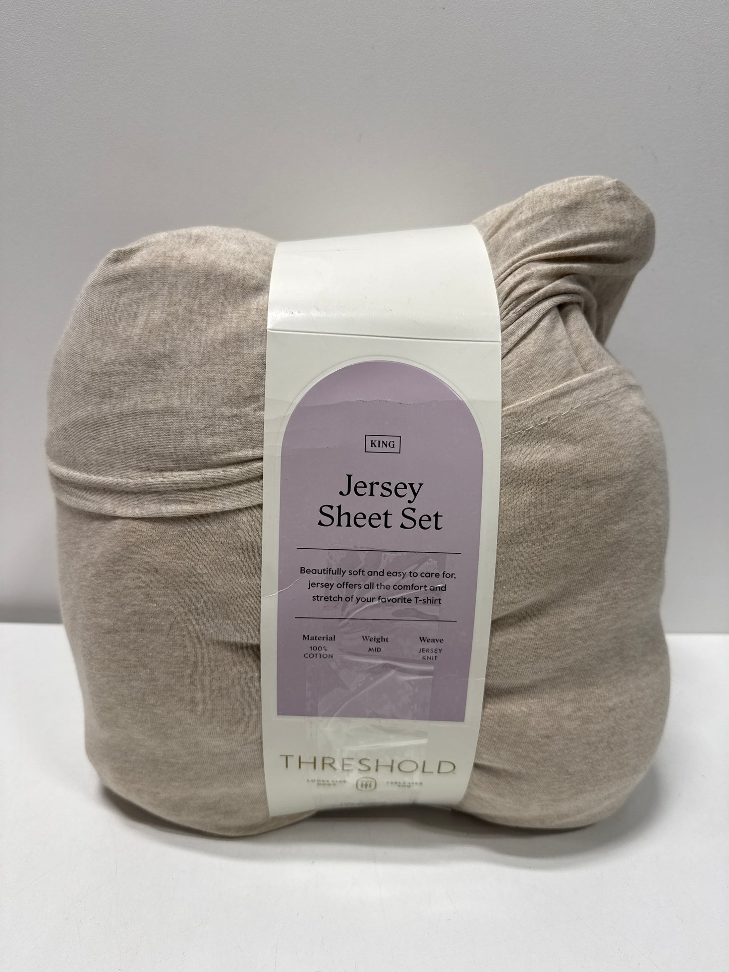 King Cotton Jersey Sheet Set Heather Oatmeal - Threshold™: 4-Piece 100% Cotton Machine Washable OEKO-TEX Certified