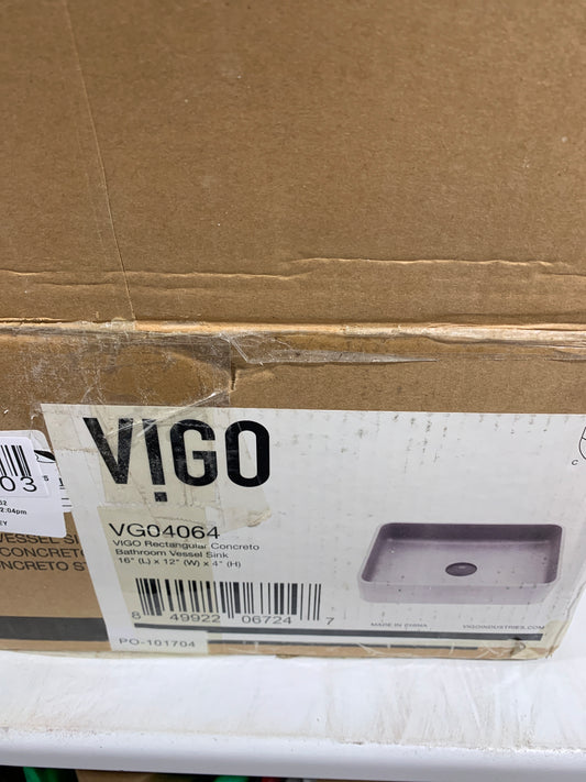 Vigo VG04064 Concreto Stone 16Concreto Stone 12" Rectangular Concrete Vessel Bathroom Sink Gray Sinks Bathroom Sink