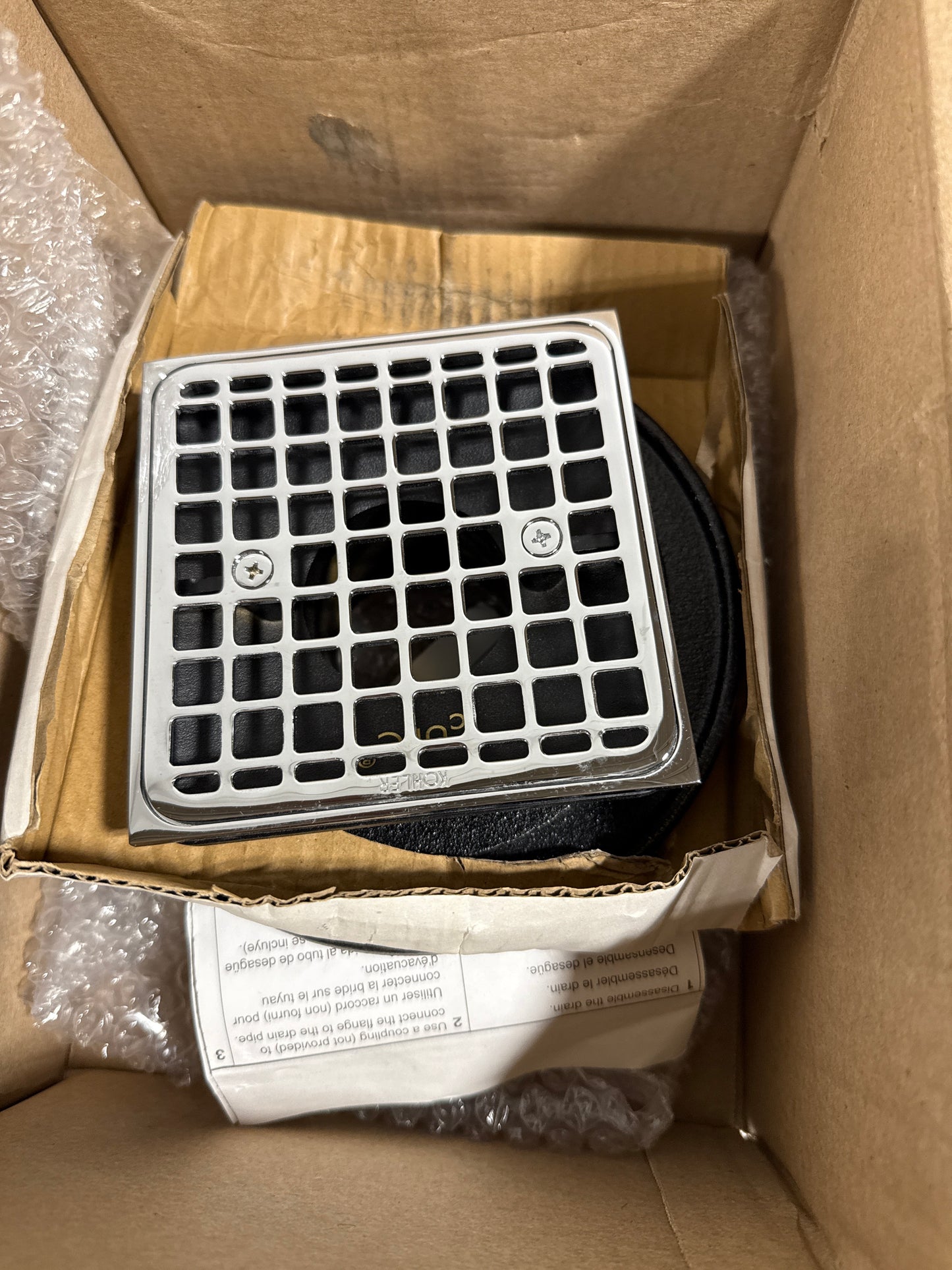 Kohler 22673-CP Clearflo square brass tile-in shower drain