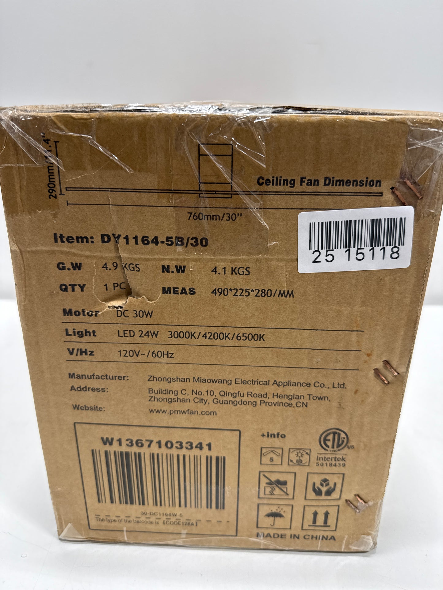 Pudo 30 in. Integrated LED Indoor White Lighting Ceiling Fan with 5 White Blades