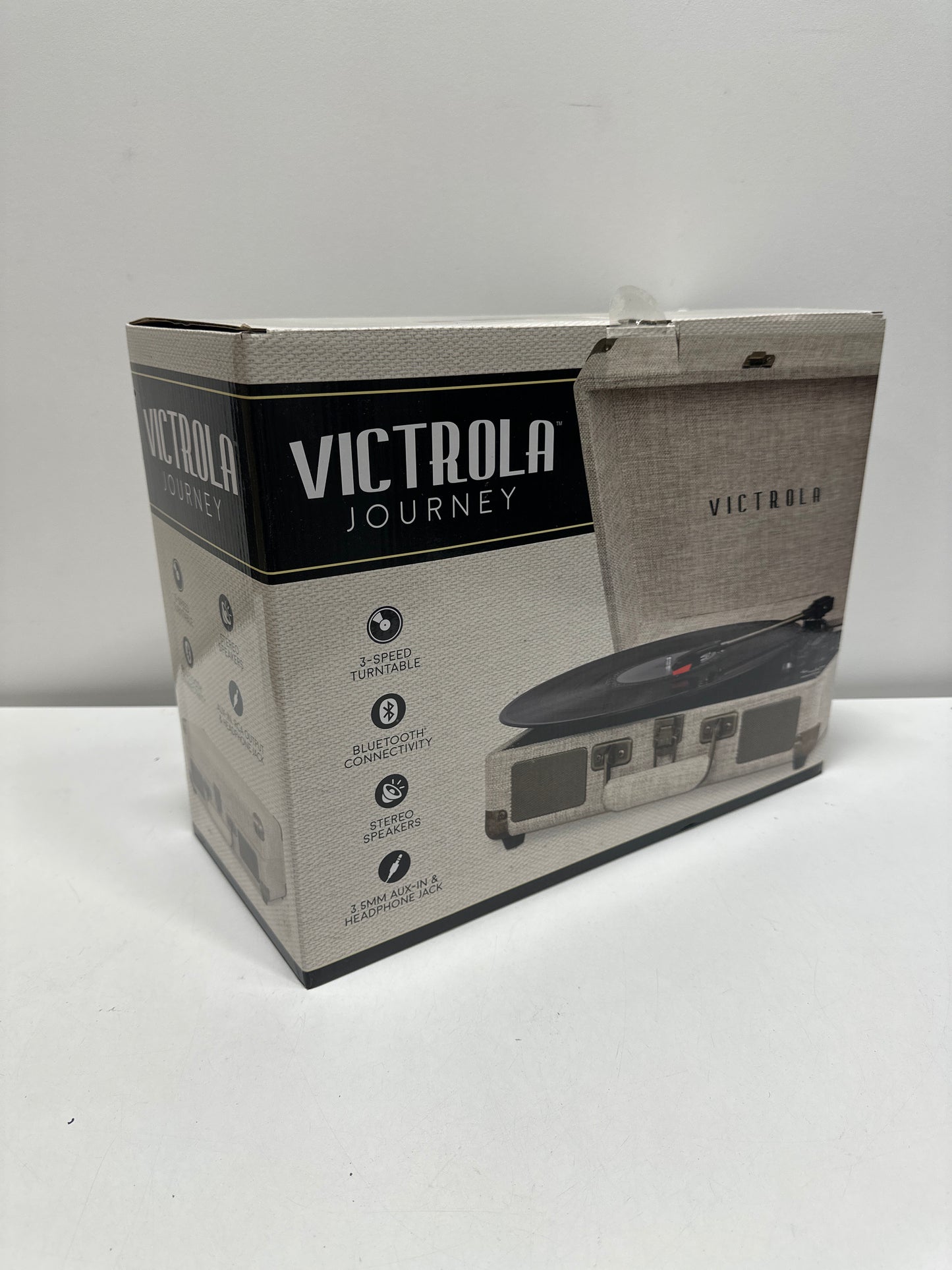 Victrola - Journey Bluetooth Suitcase Record Player with 3-speed Turntable - (Light Beige Linen)