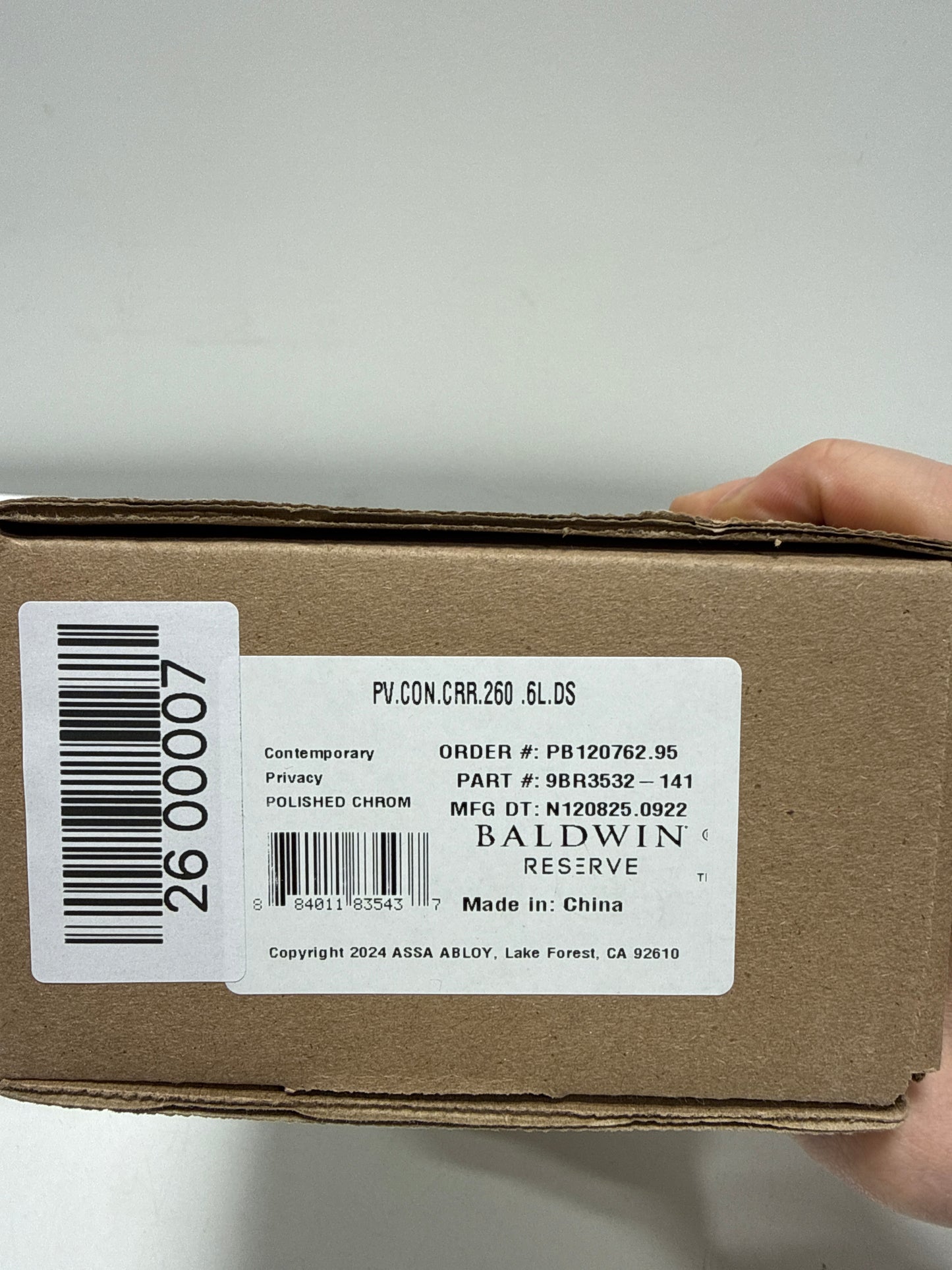 Baldwin PV.CON.CRR Contemporary Privacy Door Knob with Round Rose - Polished Chrome