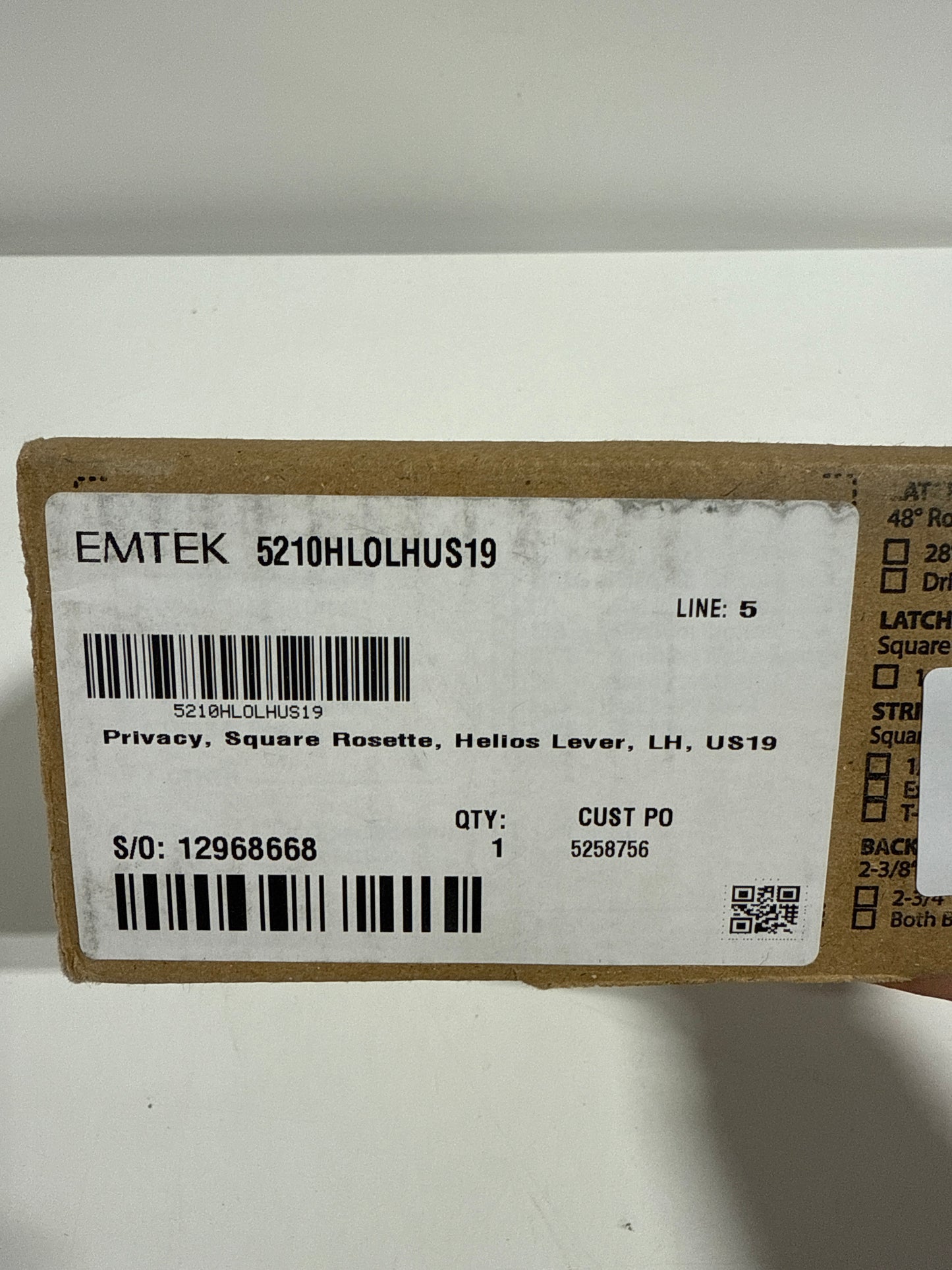 Emtek Helios Left Handed Privacy Door Lever Set with Square Rose Model: 5210HLOUS19LH