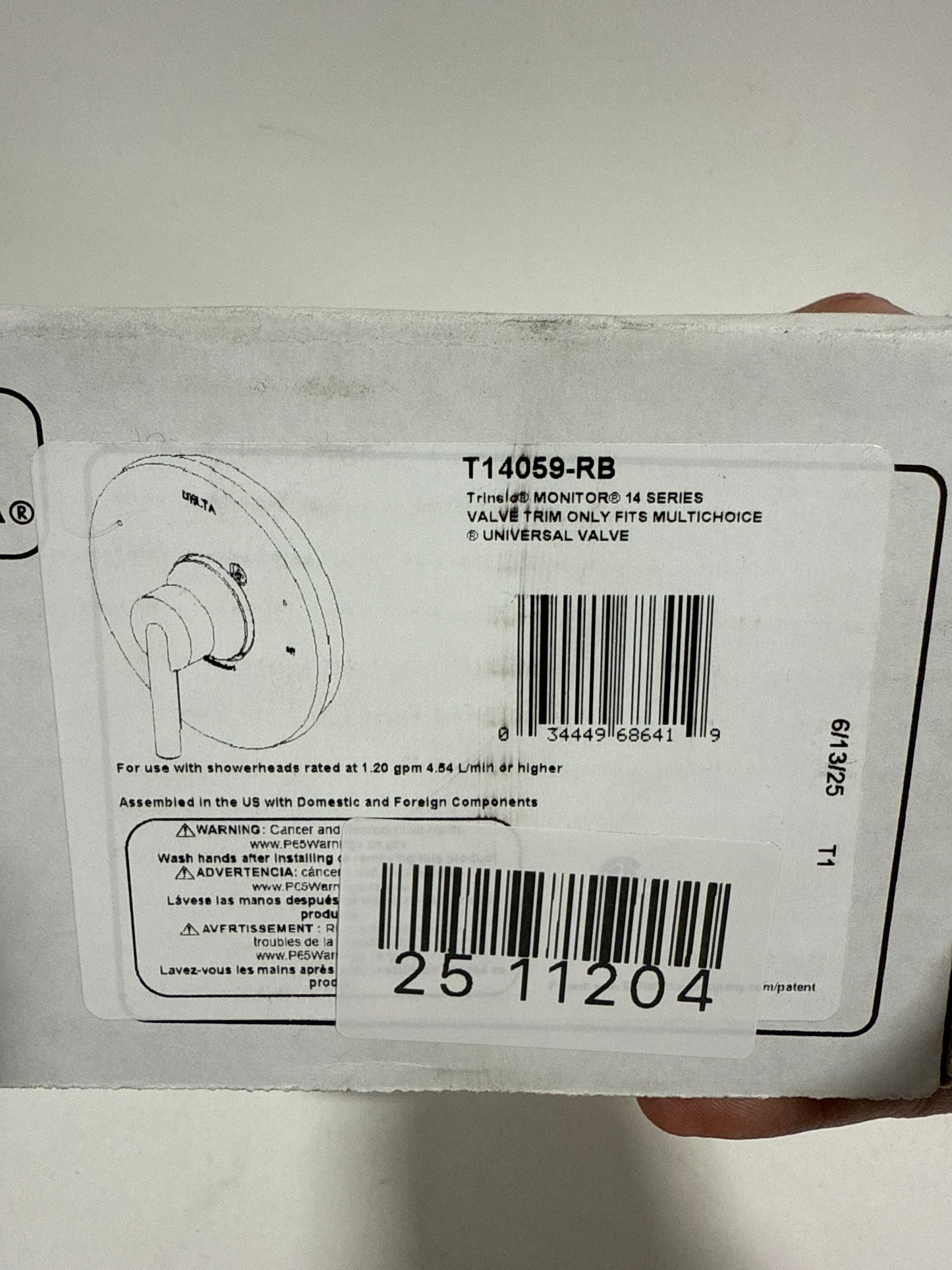 Scratch Delta T14059 Trinsic Monitor 14 Series Single Function Pressure Balanced Trim Only - Less Rough-in Valve Venetian Bronze