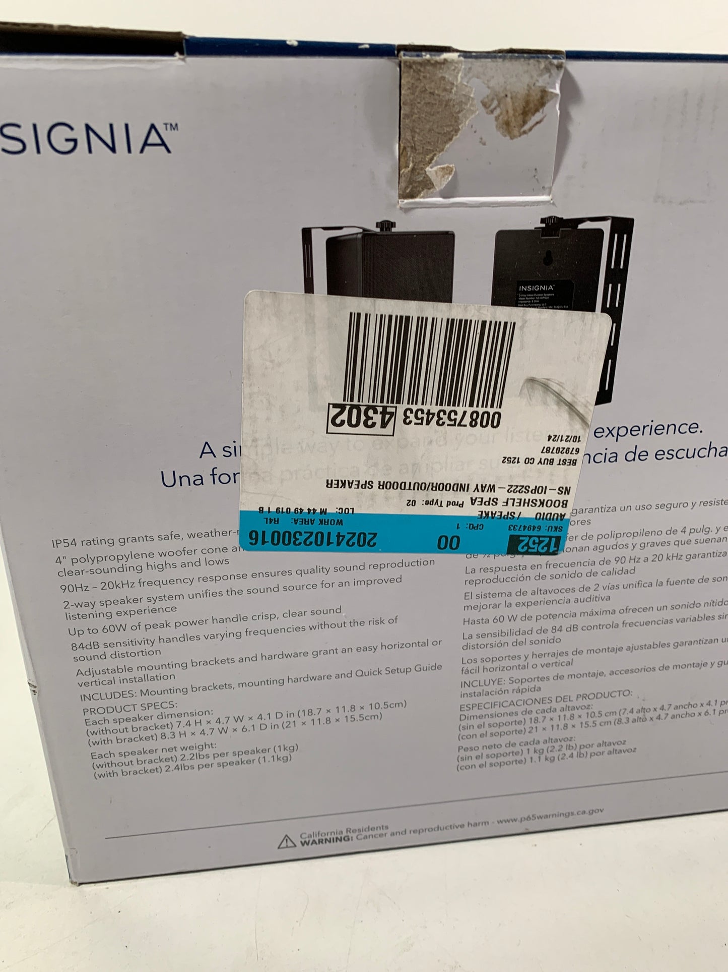 Insignia - 2-Way Indoor/Outdoor Speakers (Pair) - Black
