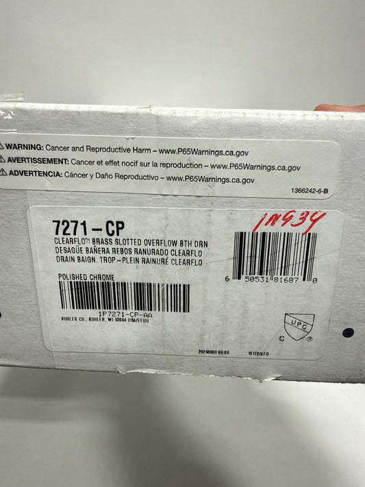 Kohler K-7271-CP Clearflo Slotted Overflow Brass Bath Drain, Polished Chrome Finish