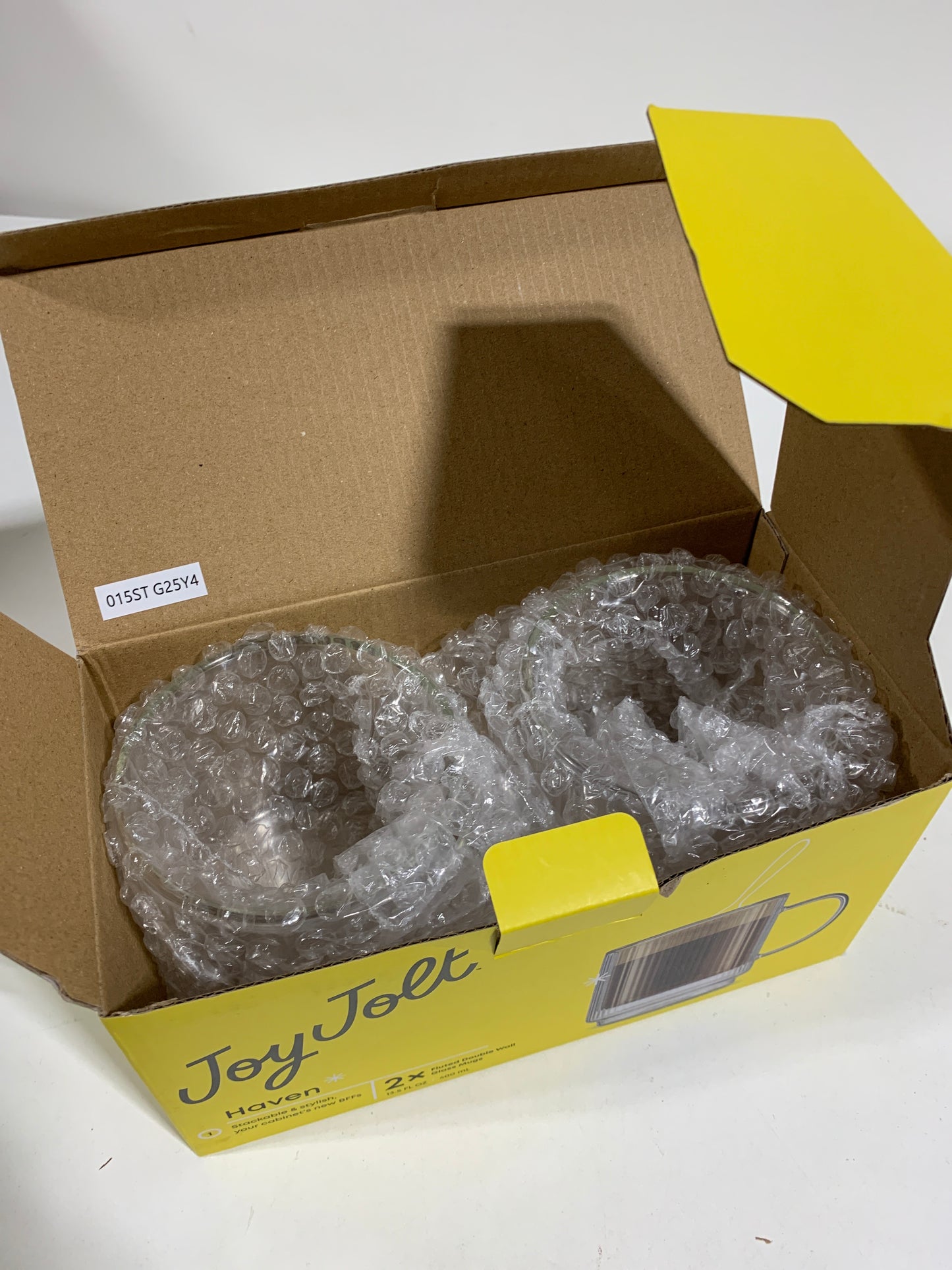 JoyJolt Haven Fluted Stackable Double Wall Glass Mugs, Set of 5 - Clear