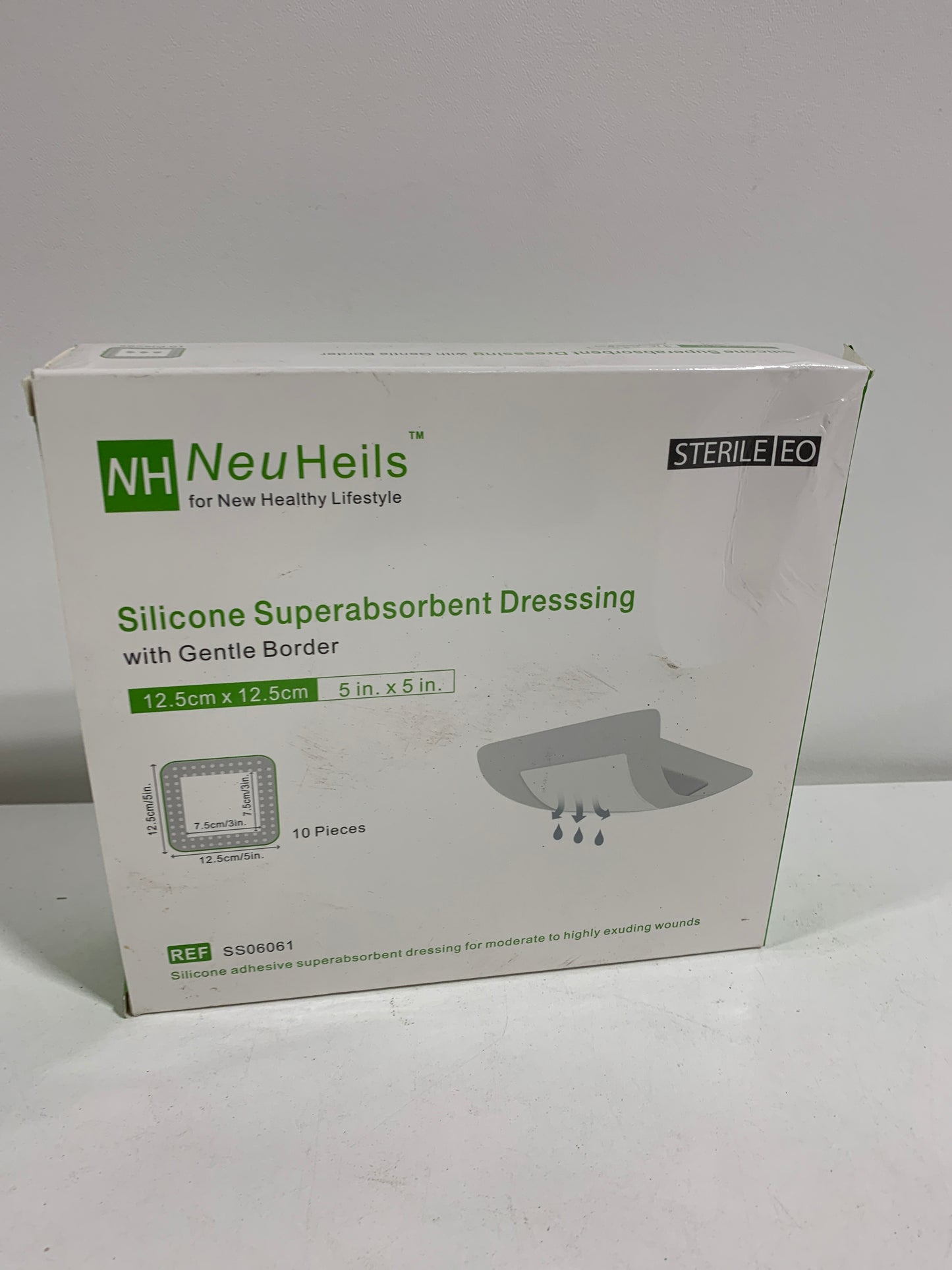 NeuHeils Silicone Super Absorbent Wound Dressing 5''x5'' 10 Packs, Self-Adhesive Waterproof Bandage with Ultrasorb Polymer Pad for Heavy Exudates Wound