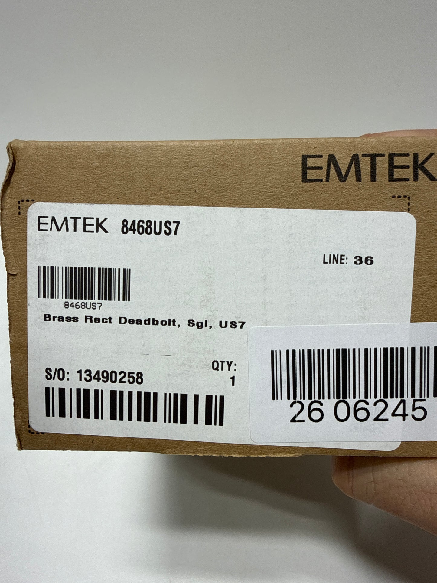 Emtek Rectangular Style Brass Modern Single Cylinder Deadbolt Model: 8468US7