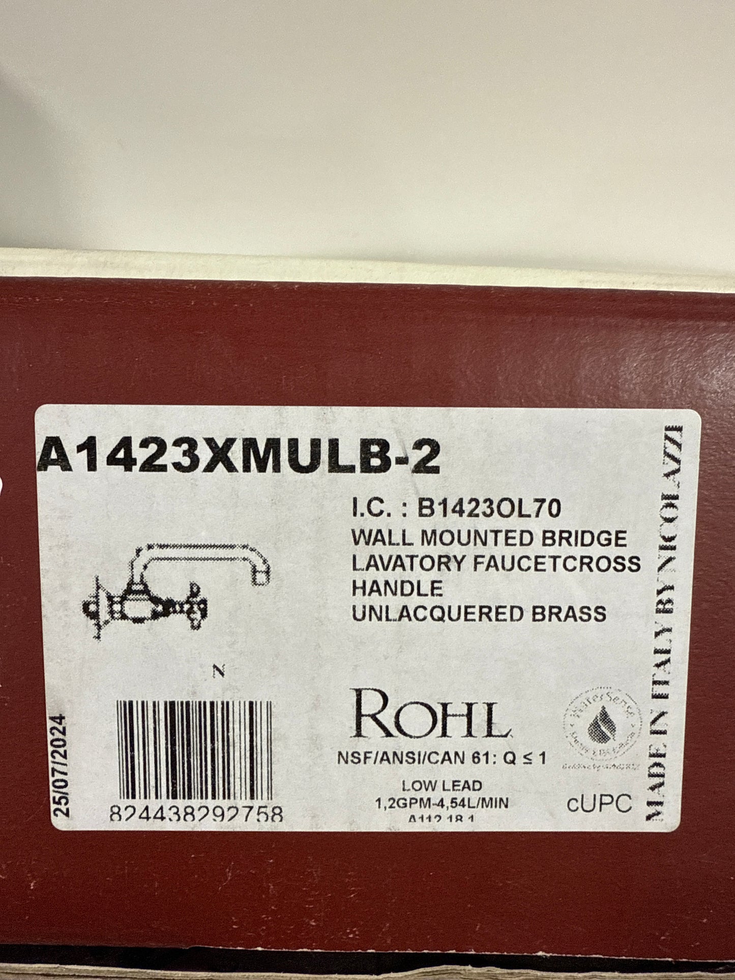 Rohl Acqui 1.2 GPM Wall Mounted Widespread Bridge Bathroom Faucet A1423XMULB-2