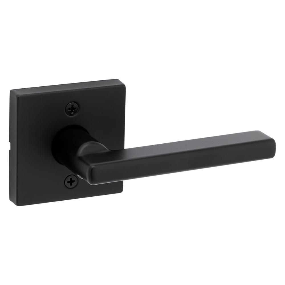 Kwikset Halifax Dummy Door Handle, Single Sided Lever for Closets, French Double Doors, and Pantry, Matte Black Non-Turning Reversible Interior Push/Pull Lever, with Microban Protection