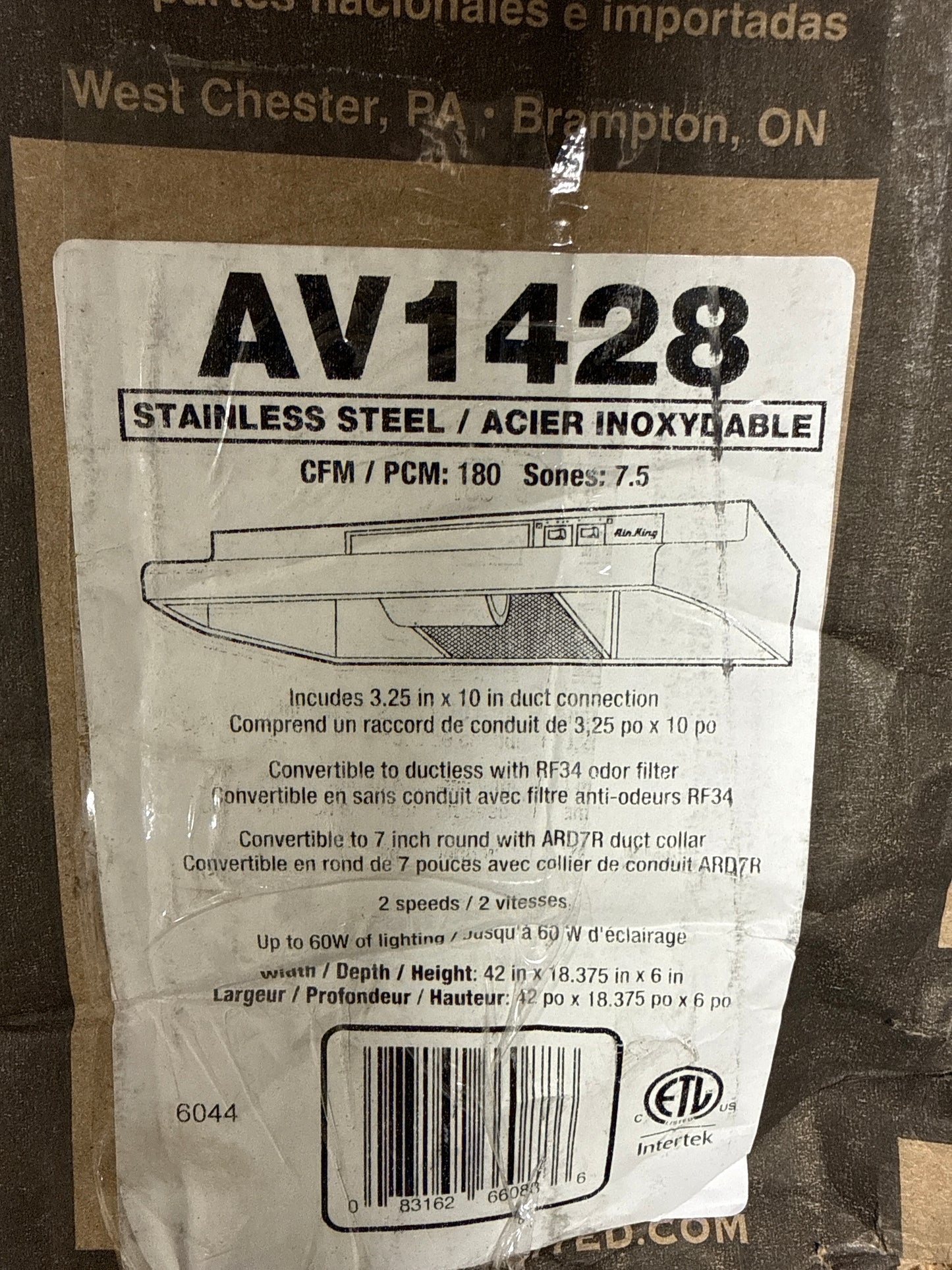 Dent Air King AV1428 Advantage Convertible Under Cabinet Range Hood with 2-Speed Blower and 180-CFM, 7.0-Sones, 42-Inch Wide, Stainless Steel Finish