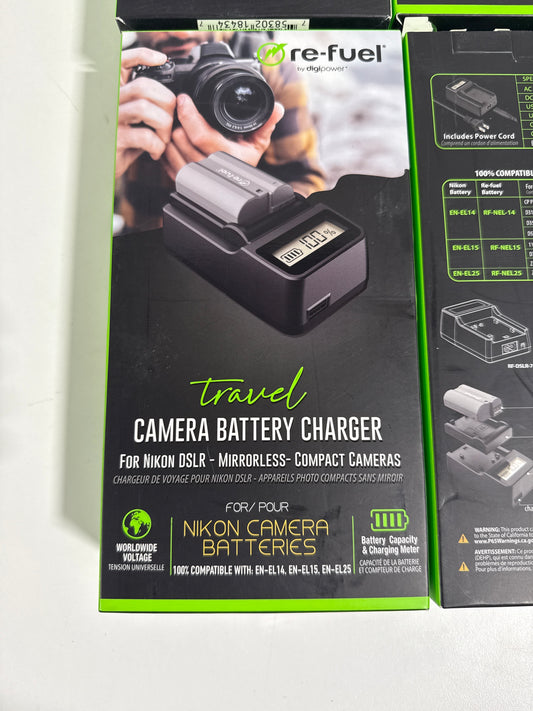 4 Digipower - DSLR/Mirrorless Camera Travel Charger with LCD Battery Level Indicator for Nikon Batteries EL14/15/25 - Black (Copy)