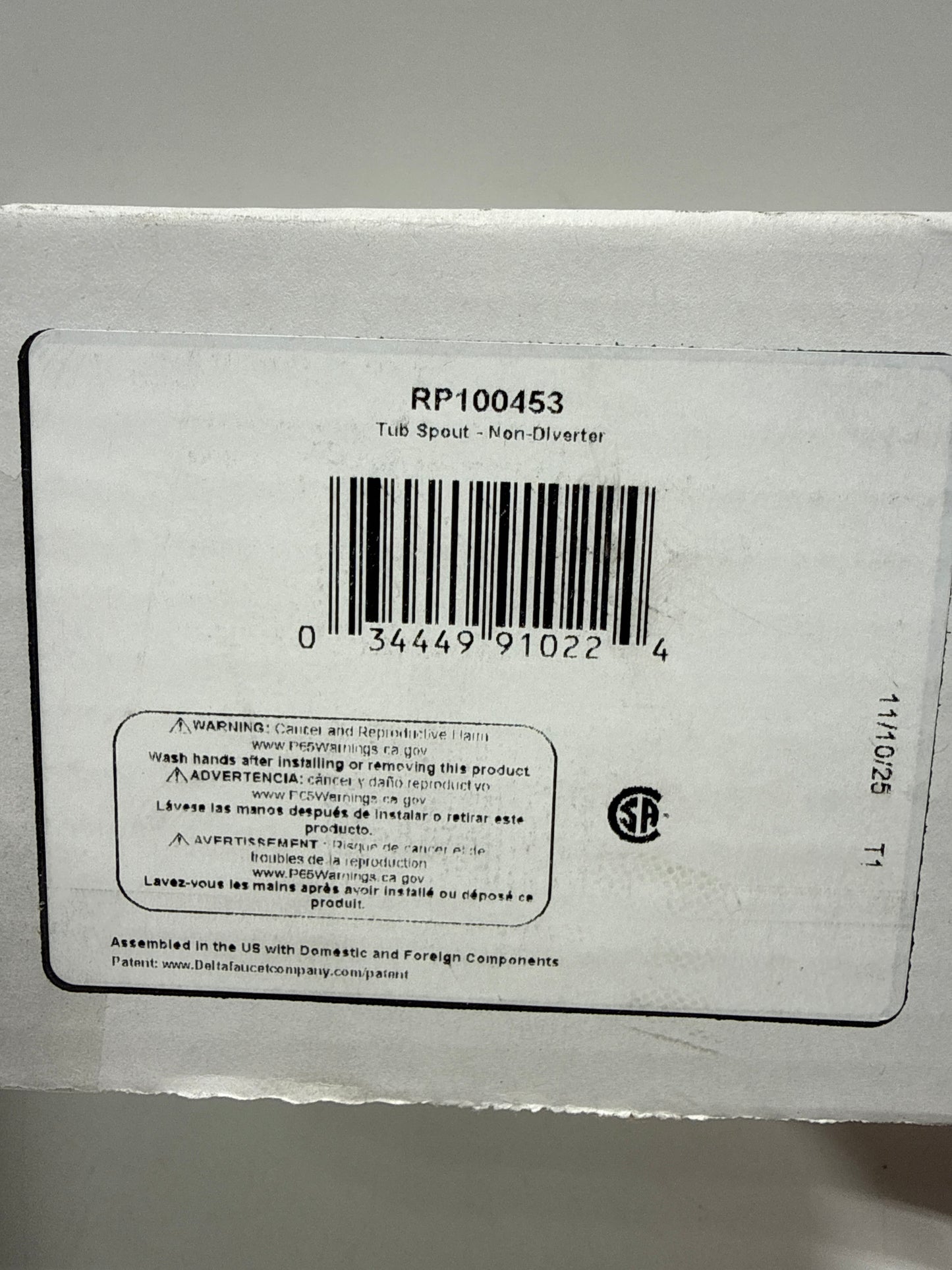 Delta RP100453 Bowery 9-1/8" Non Diverter Wall Mounted Tub Spout Chrome