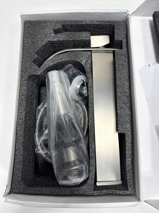 BWE Waterfall Single Hole Single Handle Tall Bathroom Vessel Sink Faucet with Supply Hose in Brushed Nickel