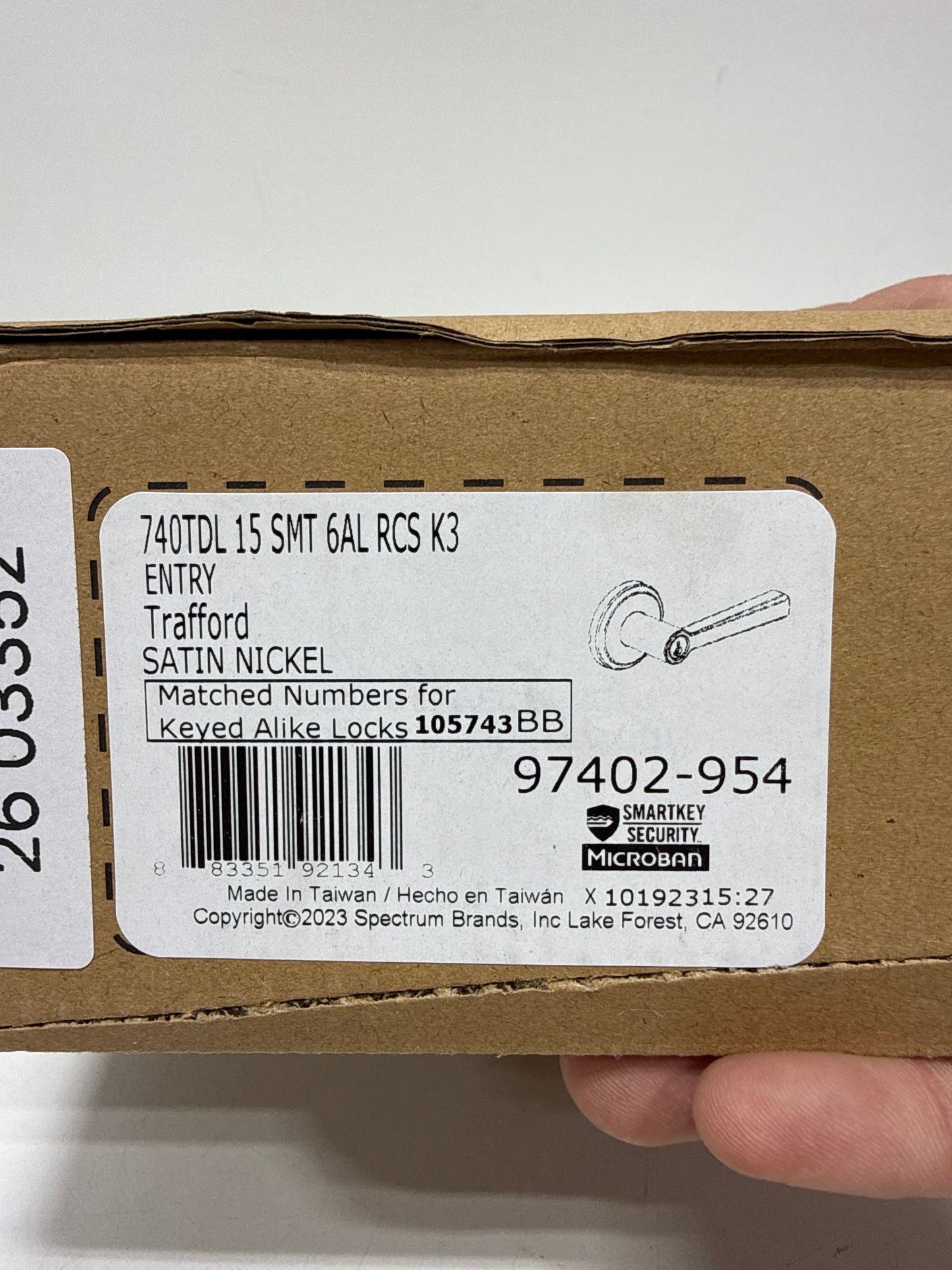 Trafford Lever Entry Door Lock SmartKey with 6AL Latch and RCS Strike Satin Nickel Finish