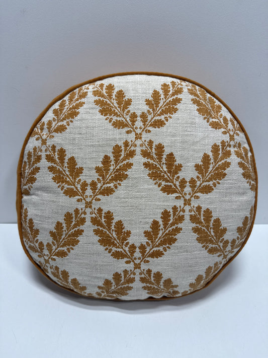 Golden Yellow and Cream Leaf Pattern Round Pillow - 16" - Threshold Designed with Studio McGee