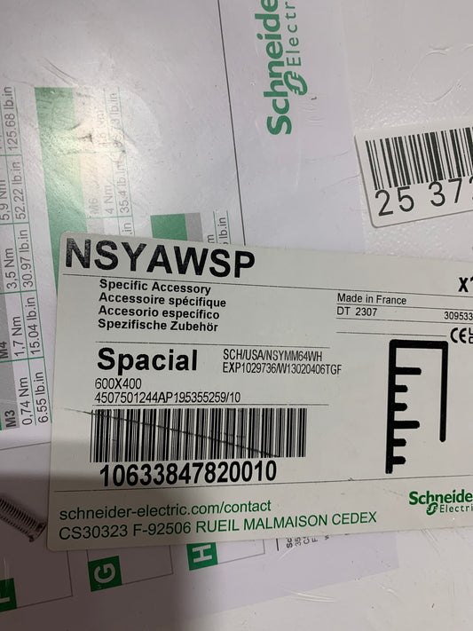 Square D by Schneider Electric NSYMM64WH Multipurpose Plain Mounting Platefor Electrical Boxes,Compatible with Spacial S3DC and S3DCD Enclosures,Polyester Powder Over Galvanized Steel,600mmHx400mmW