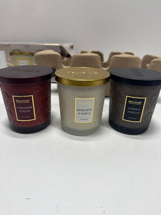 Bellevue Luxury Glass 12oz Scented Candle Set 3 pack Soy Blend Lead Free Wicks