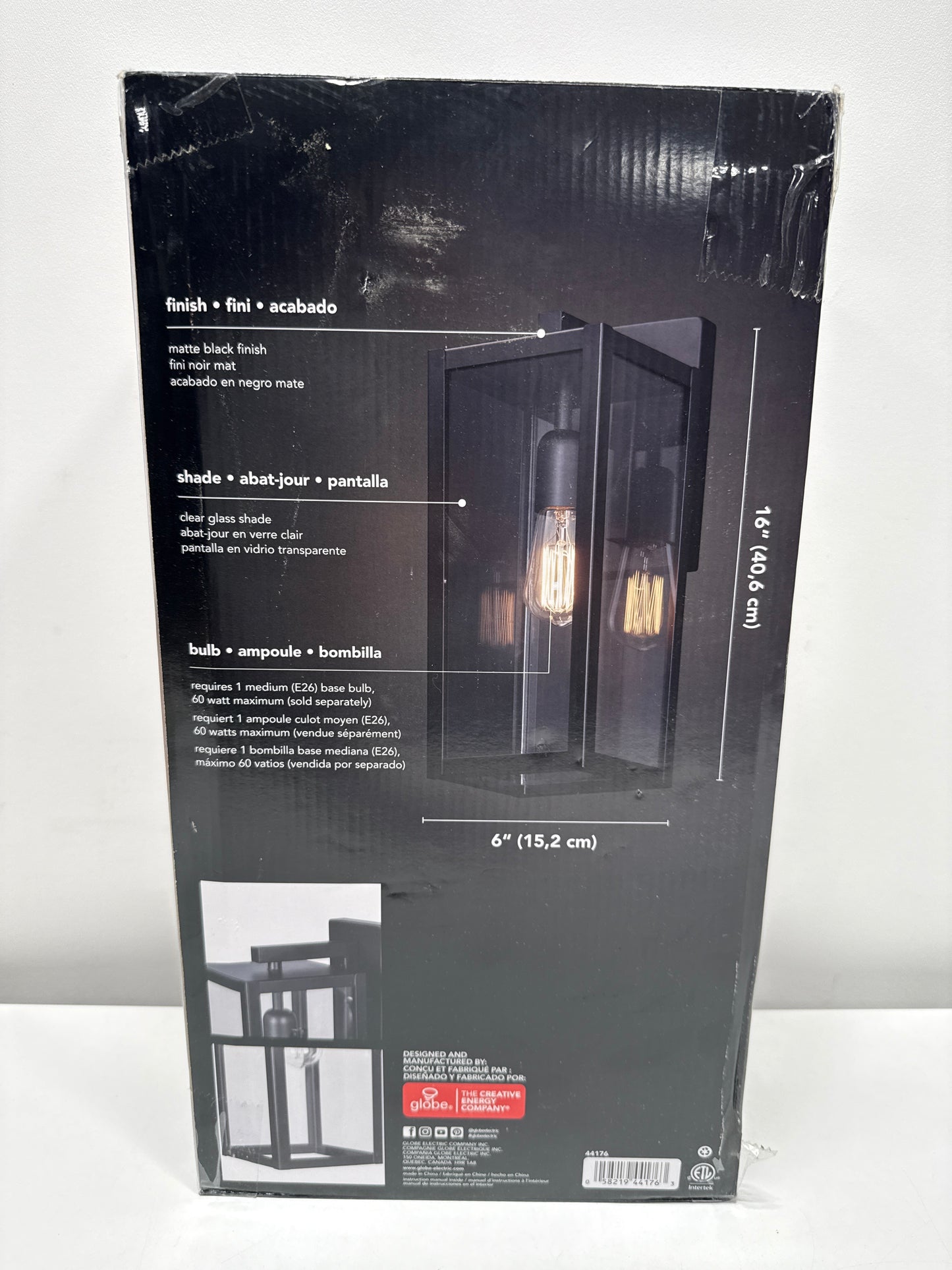 Globe Electric Bowery 1-Light Matte Black Outdoor Indoor Wall Sconce with Clear Glass Shade 44176