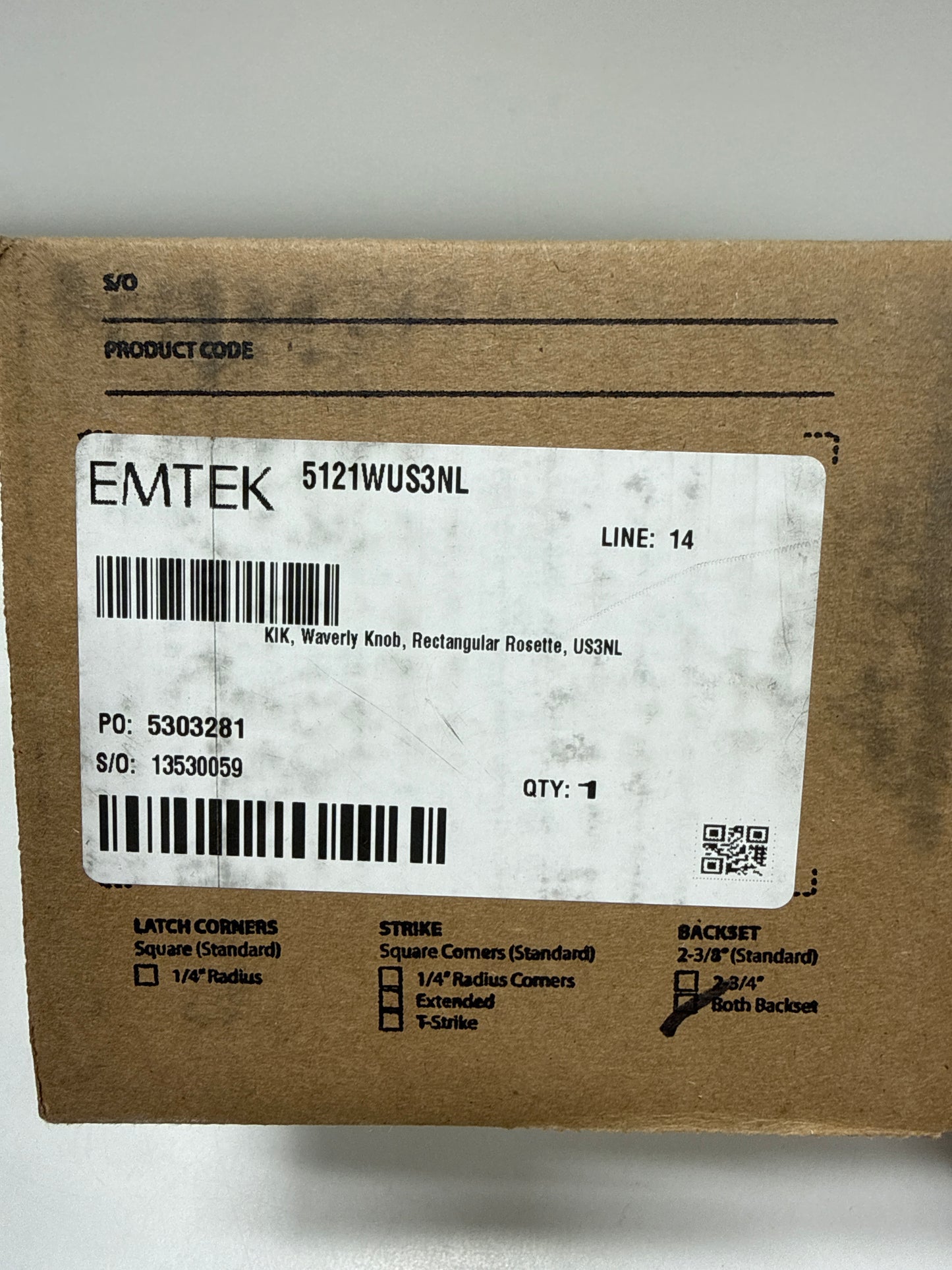 Emtek 5121WUS3NL Knob Keyed Entry with Rectangular Rose Unlacquered Brass