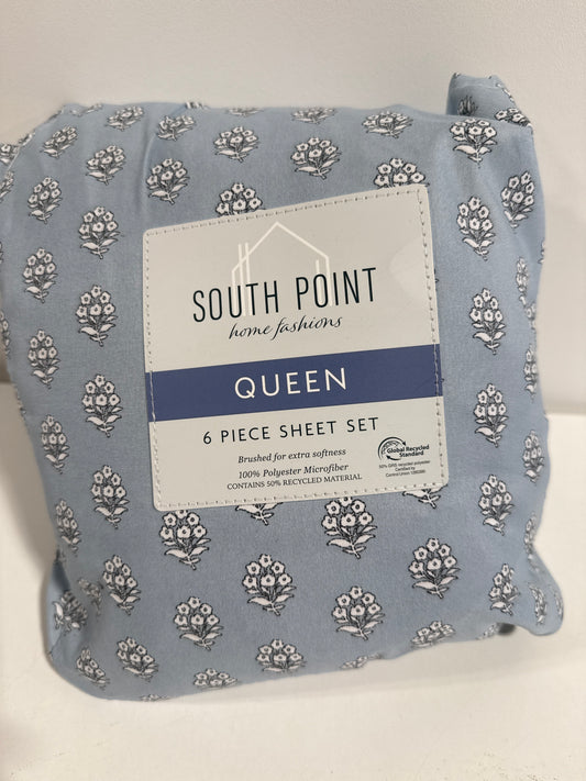 6-Piece Printed Sheet Set | 17" Extra Deep | Cool, Crisp, Breathable Bed Sheets - Brushed for Softness (Prarie Floral Blue, Queen