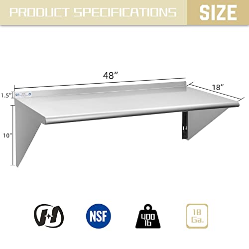 HALLY SINKS & TABLES H Stainless Steel Shelf 18 X 48 Inches, 400 Lb,