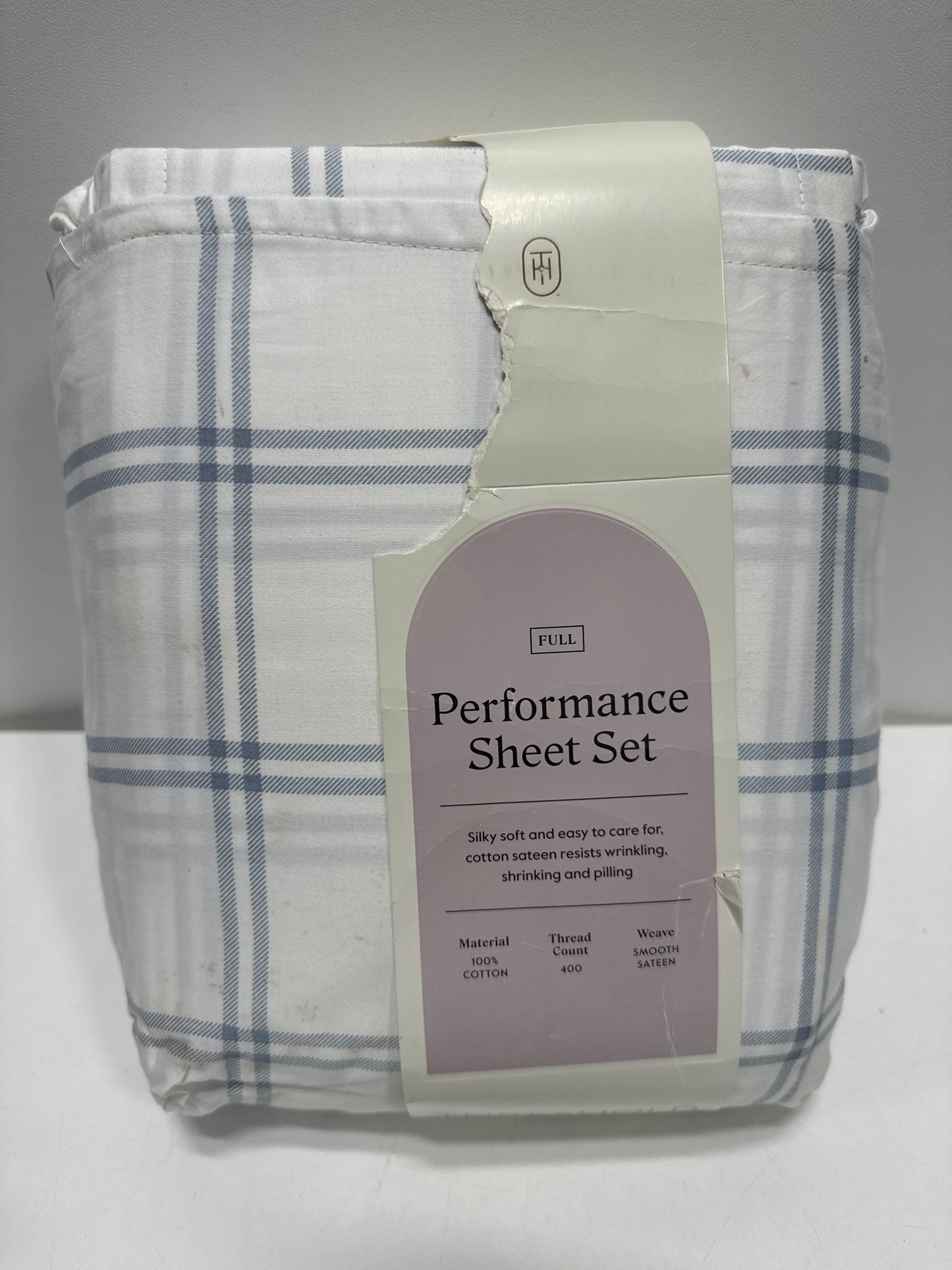 Full 400 Thread Count Performance Sheet Set Blue Plaid - Threshold