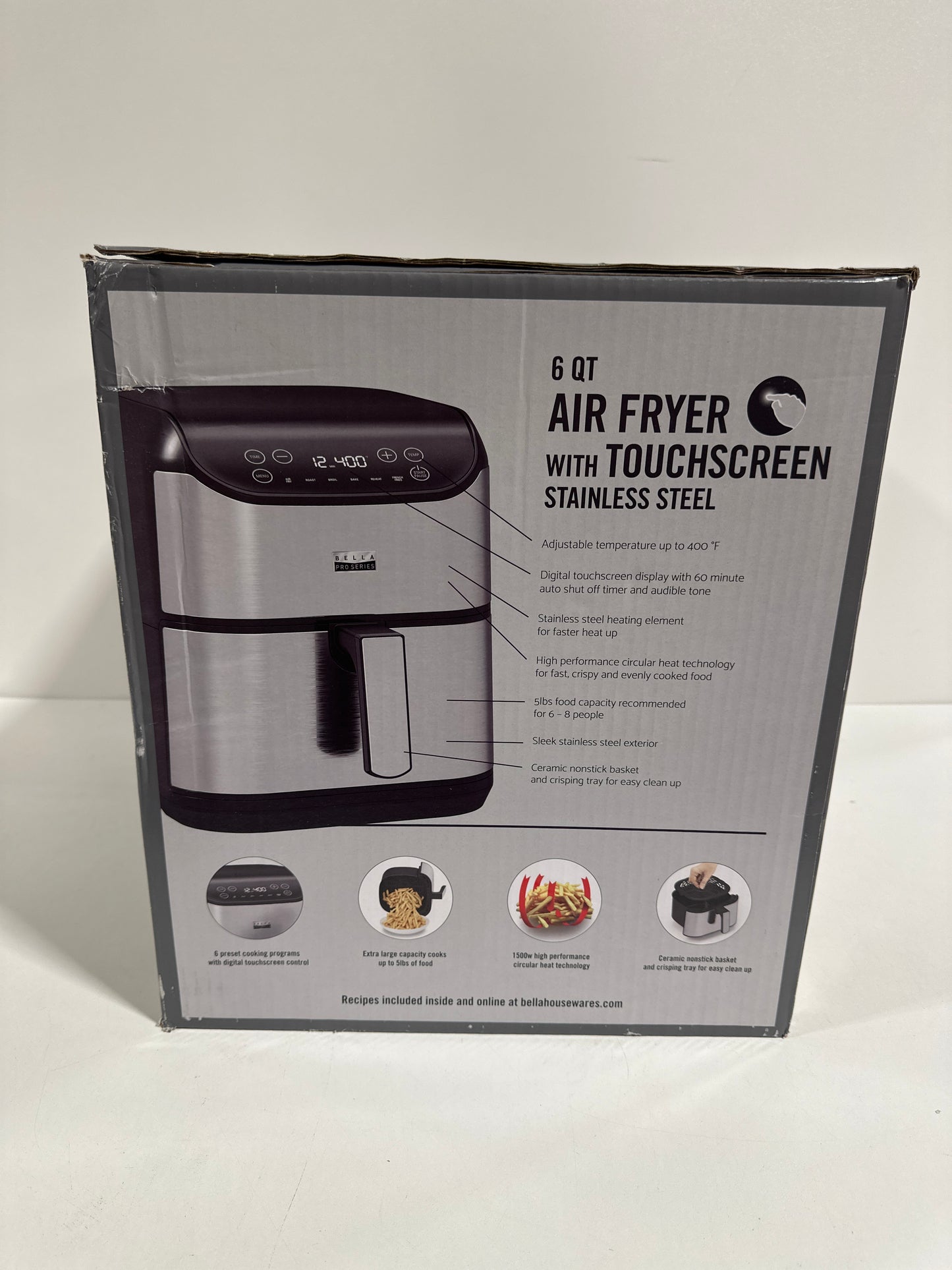 Bella PRO - 6-qt. Touchscreen Air Fryer - Stainless Steel