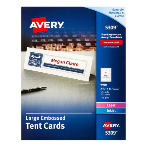 Avery Printable Tent Cards, 3.5" x 11", White with Embossed Border,