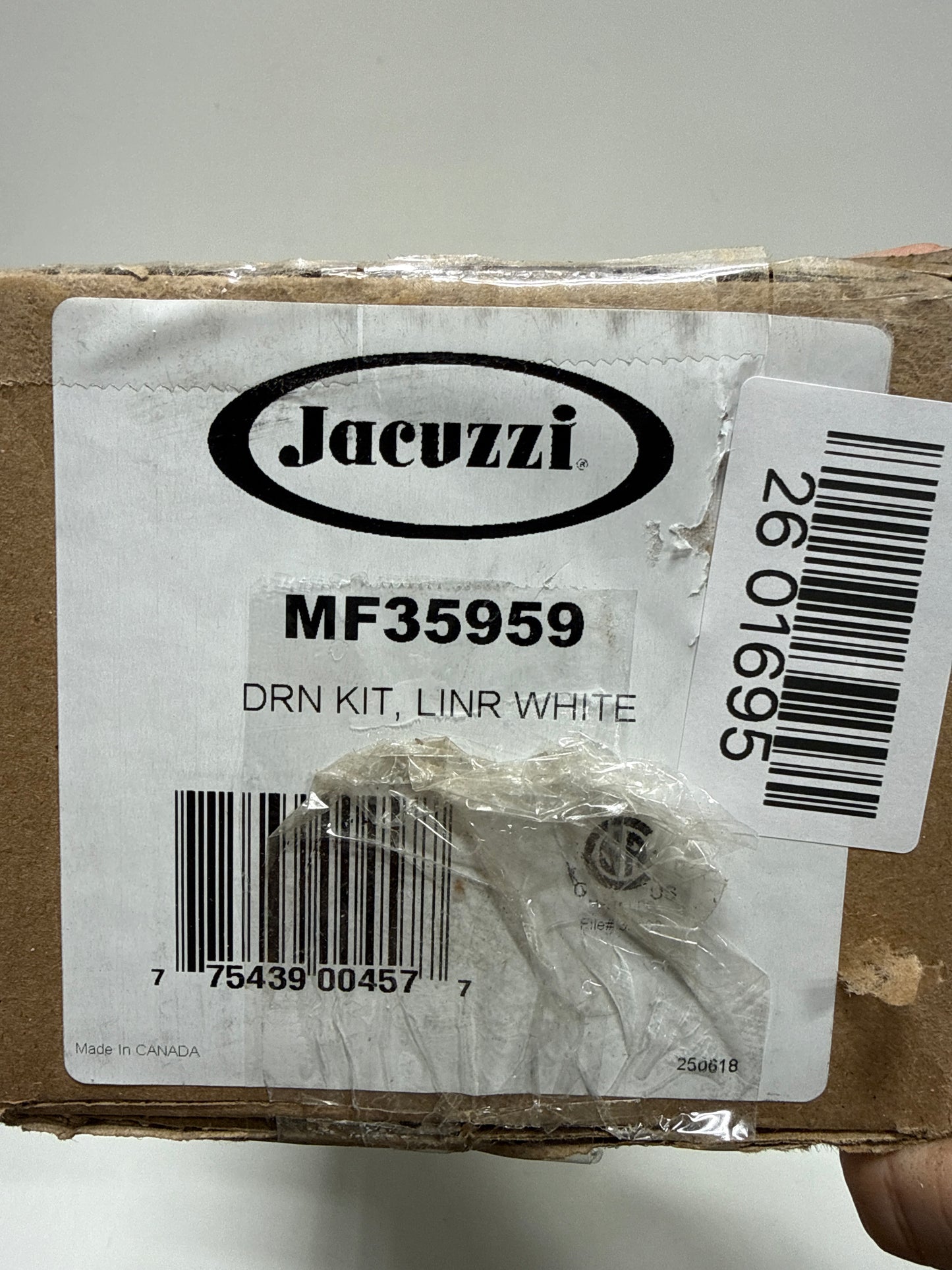 Jacuzzi MF35959 Toe Tap Drain Assembly W/ Linear White - Z2