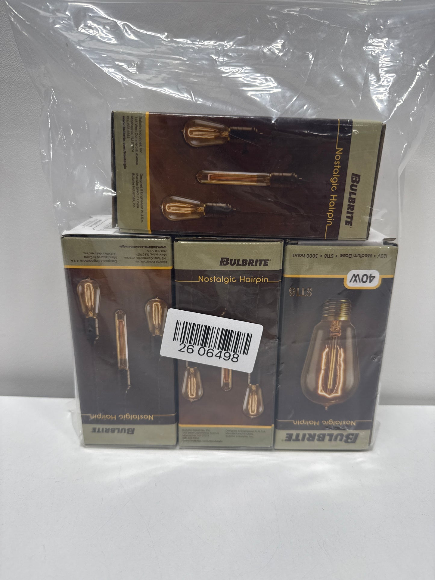 Pack of (4) 40 Watt Dimmable Antique ST18 Nostalgic Hairpin Incandescent Light Bulbs with Medium (E26) Base 2200K Amber Light